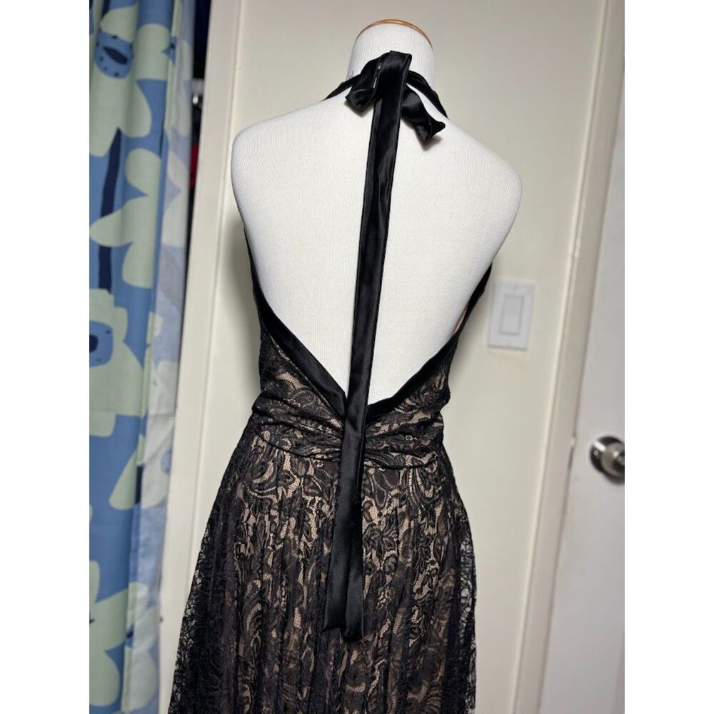 VTG 90s Nicole Bakti Dress Large Black Halter Open Back Dark Romantic Goth Witch - Picture 2 of 6